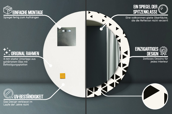Miroir rond avec décoration Résumé géométrique