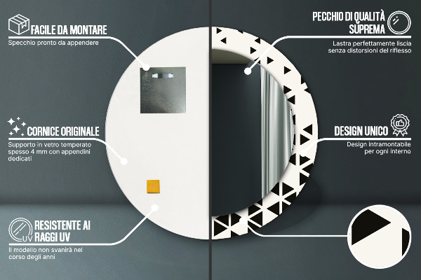 Miroir rond avec décoration Résumé géométrique