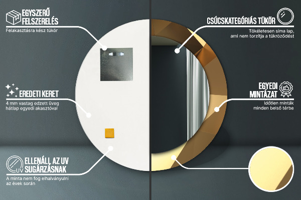 Miroir rond avec décoration Abstraction d'or