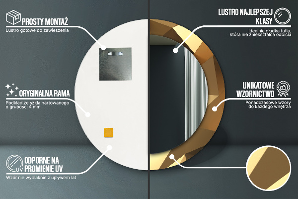 Miroir rond avec décoration Abstraction d'or