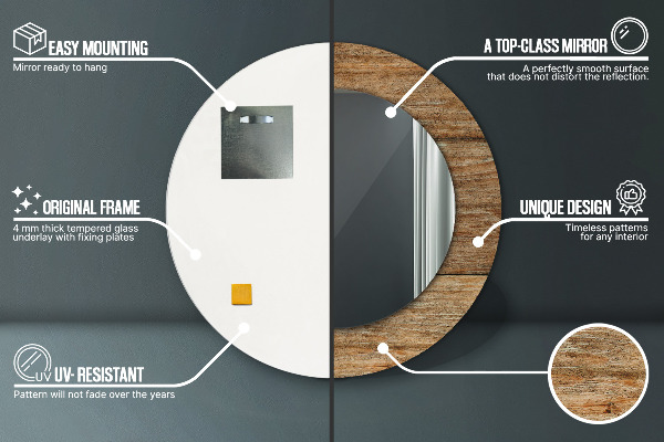 Miroir rond avec décoration Vieux bois