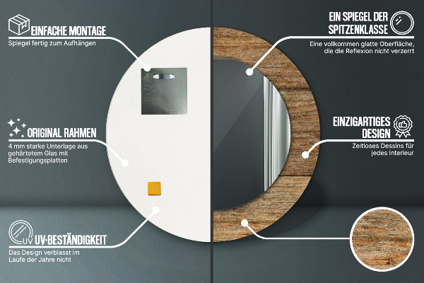Miroir rond avec décoration Vieux bois