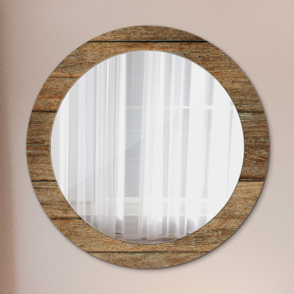 Miroir rond avec décoration Vieux bois