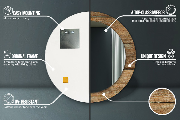 Miroir rond avec décoration Vieux bois