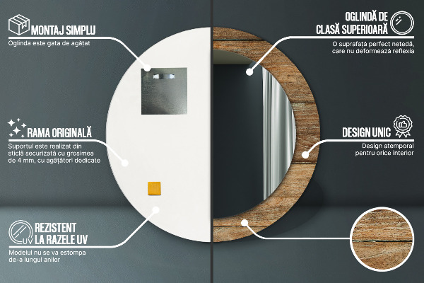 Miroir rond avec décoration Vieux bois