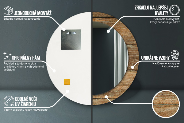 Miroir rond avec décoration Vieux bois