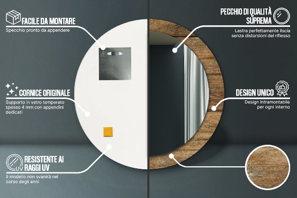Miroir rond avec décoration Vieux bois