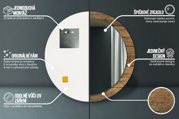 Miroir rond avec décoration Vieux bois