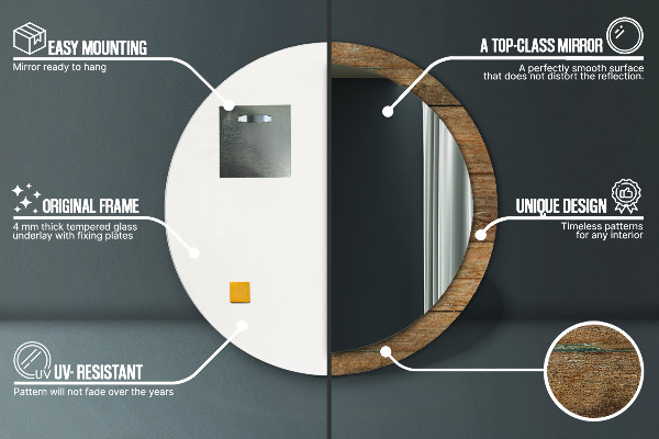 Miroir rond avec décoration Vieux bois