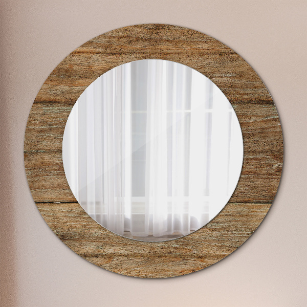 Miroir rond avec décoration Vieux bois