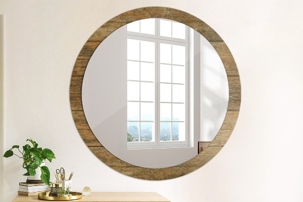 Miroir rond avec décoration Vieux bois