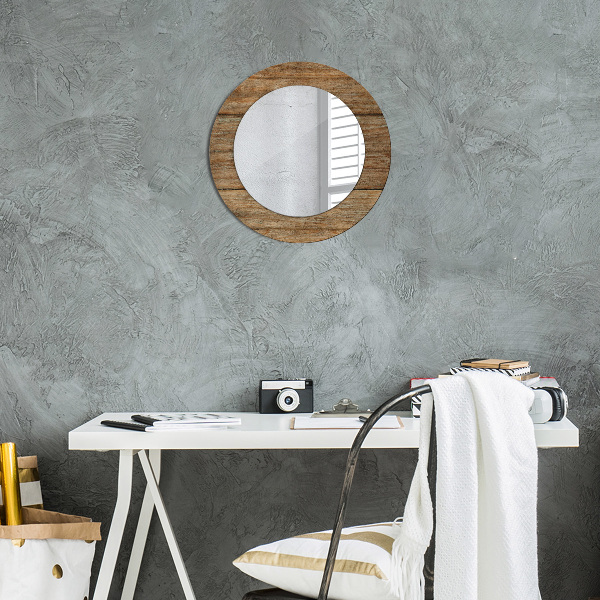 Miroir rond avec décoration Vieux bois