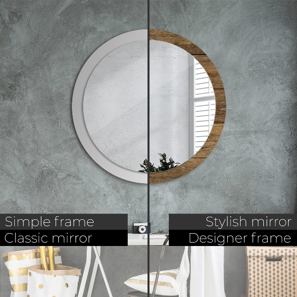 Miroir rond avec décoration Vieux bois