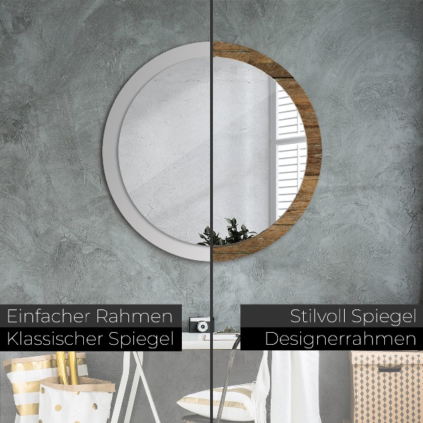 Miroir rond avec décoration Vieux bois