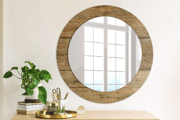Miroir rond avec décoration Vieux bois