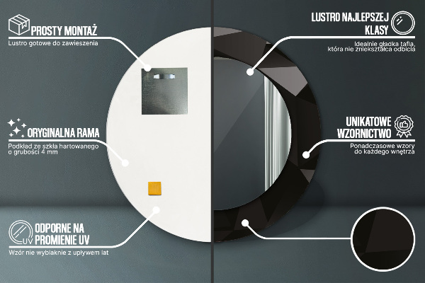 Miroir rond imprimé Résumé noir