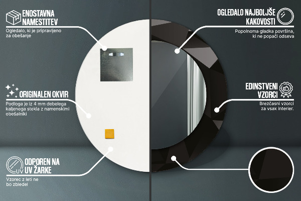 Miroir rond imprimé Résumé noir