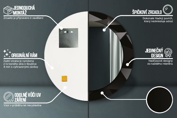 Miroir rond imprimé Résumé noir