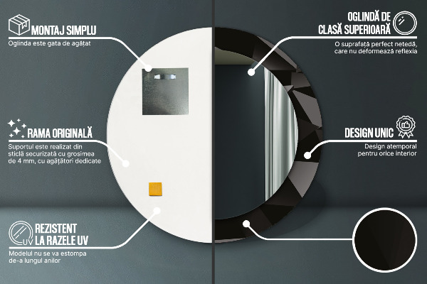 Miroir rond imprimé Résumé noir