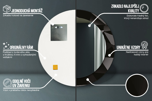 Miroir rond imprimé Résumé noir