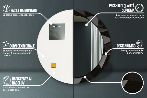 Miroir rond imprimé Résumé noir