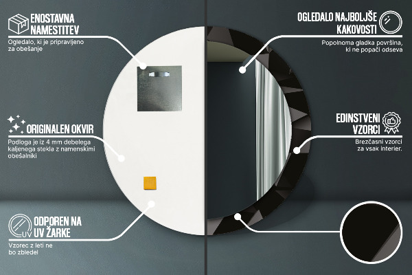 Miroir rond imprimé Résumé noir