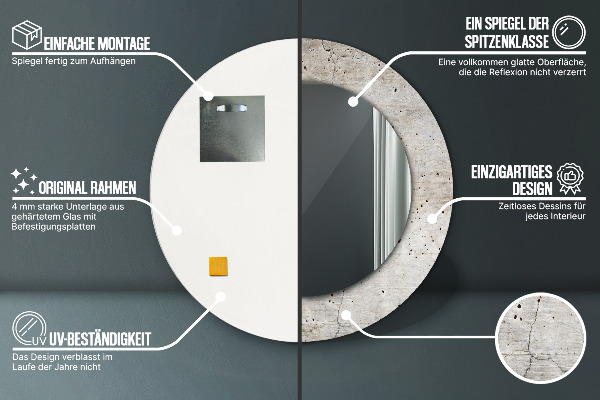 Miroir rond imprimé Béton gris