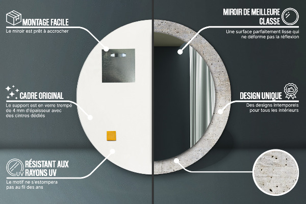 Miroir rond imprimé Béton gris