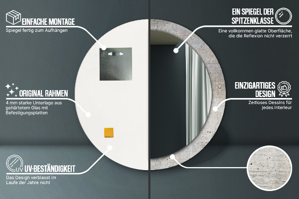 Miroir rond imprimé Béton gris