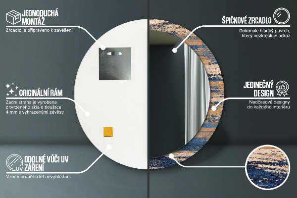 Miroir rond imprimé Bois abstrait