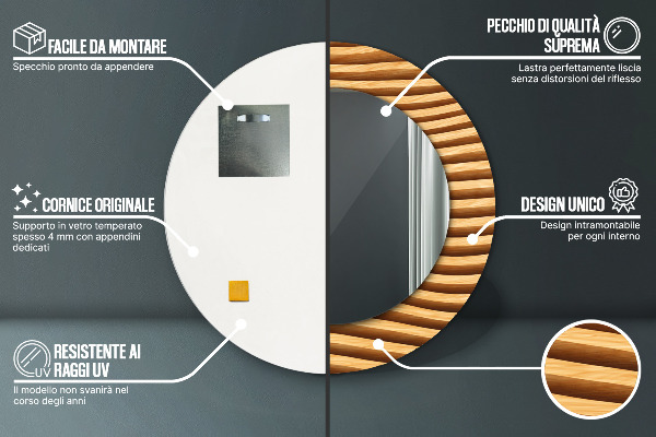 Miroir rond imprimé Vague de bois