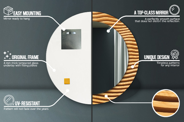 Miroir rond imprimé Vague de bois