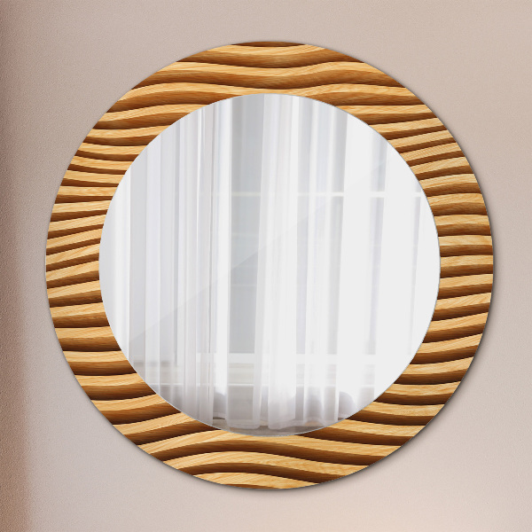 Miroir rond imprimé Vague de bois