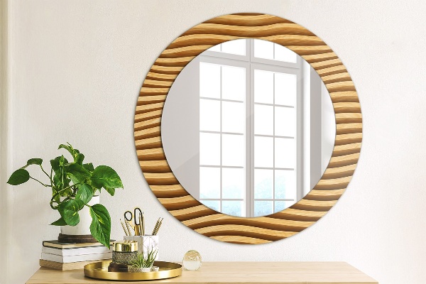 Miroir rond imprimé Vague de bois