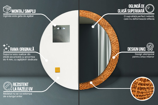 Miroir rond imprimé Bois de chêne