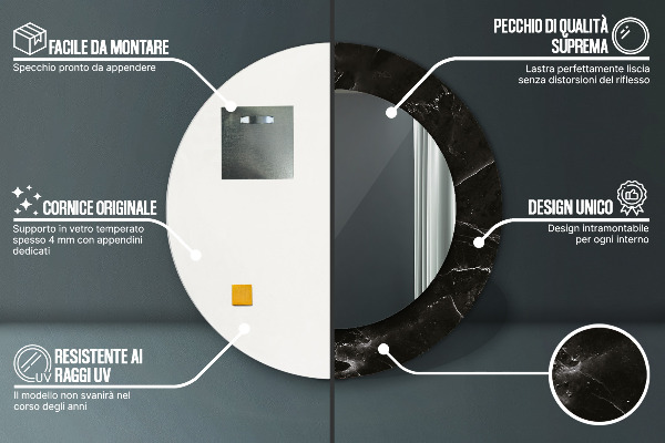 Miroir rond imprimé Pierre de marbre