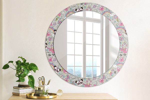 Miroir rond imprimé Panda licorne