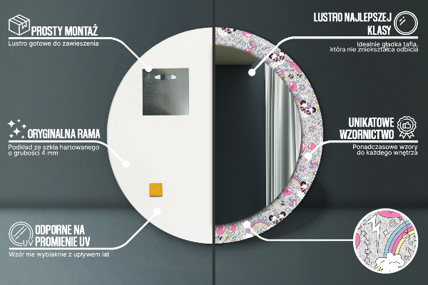 Miroir rond imprimé Panda licorne