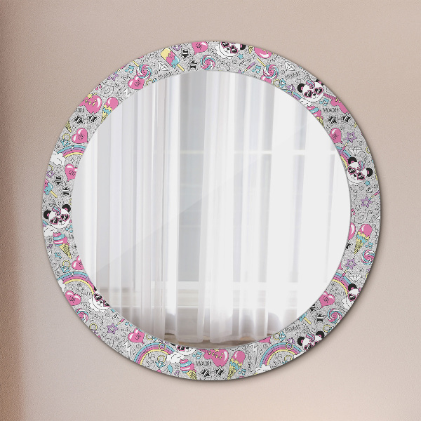Miroir rond imprimé Panda licorne
