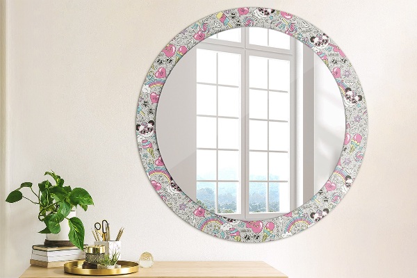 Miroir rond imprimé Panda licorne
