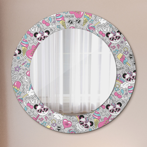 Miroir rond imprimé Panda licorne