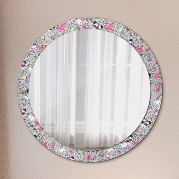 Miroir rond imprimé Panda licorne