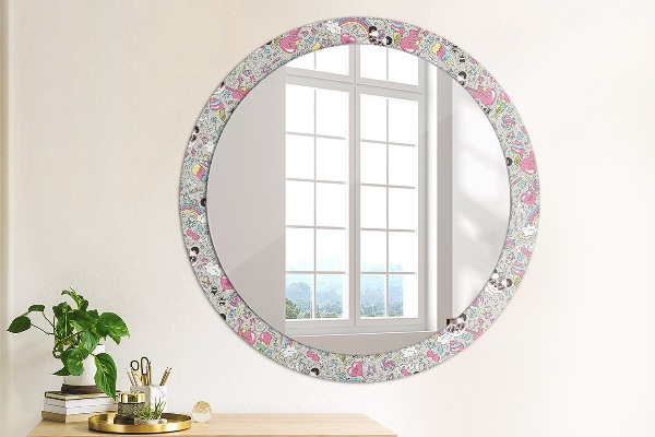 Miroir rond imprimé Panda licorne