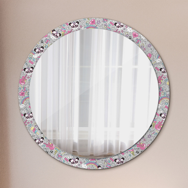 Miroir rond imprimé Panda licorne