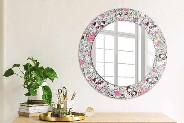 Miroir rond imprimé Panda licorne
