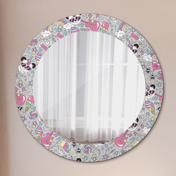 Miroir rond imprimé Panda licorne