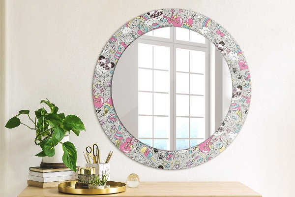 Miroir rond imprimé Panda licorne