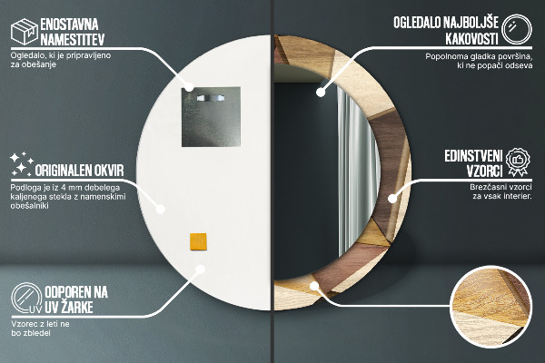 Miroir rond imprimé Bois 3d géométrique