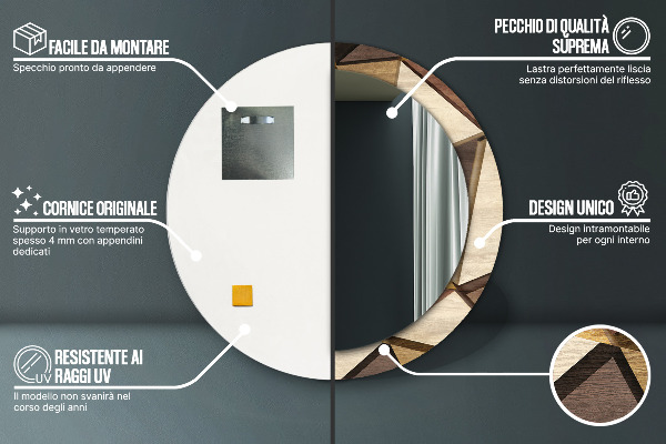 Miroir rond imprimé Bois 3d géométrique