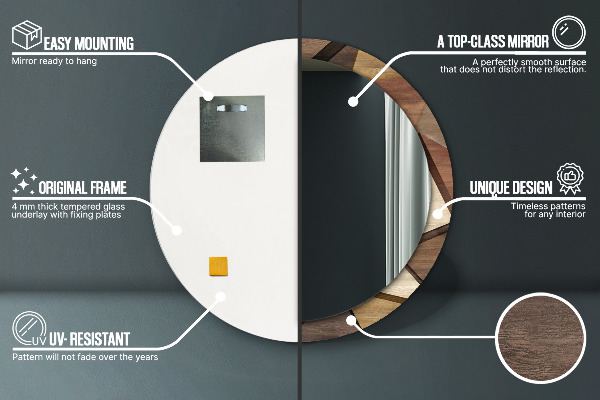 Miroir rond imprimé Bois 3d géométrique